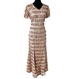Handmade Party Chic Fringe Maxi Dress in Rose Gold Color size 10
